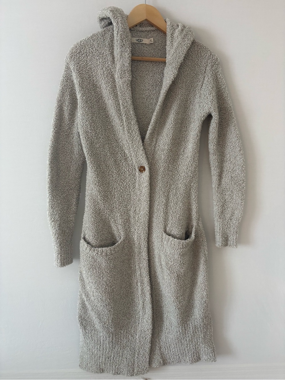 UGG Women's Cozy Hooded Long Cardigan Sweater with pockets - Light Gray